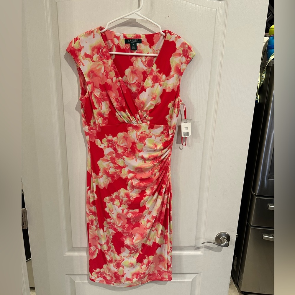 Lauren Ralph Lauren Pink Ruched Wrap Midi Dress